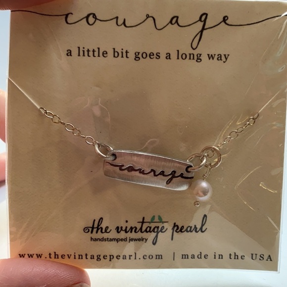 Courage stamped adjustable silver look necklace with‎ pearl new in package gift - Picture 2 of 4